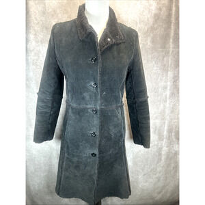 Vintage 90s Y2K Jennyfer J Black Shearling Coat Long Women's Size Small